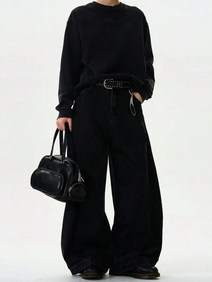 High Streets Spring Summer Men's Jeans American Baggy Wide Leg Curved Knife Denim Pants Loose Solid Color Male Trendy Trousers