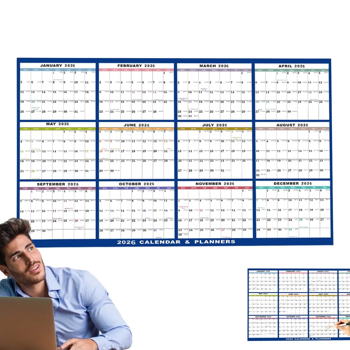 Large Dry Erase Calendar for Wall 2026 Wall Calendar 12 Month 24 X 36 Inch Yearly Schedule Organizer for Indoor Home Fridge