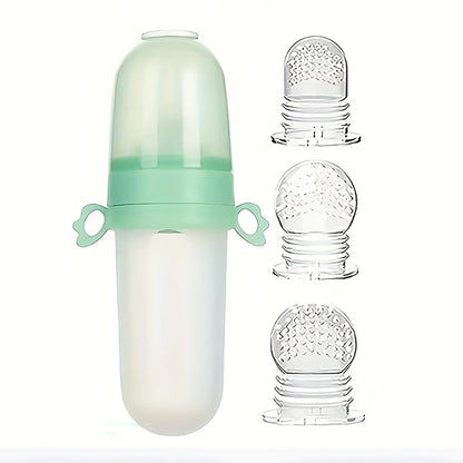 4pcs Baby Feeding Set: 1pc Silicone Spoon Feeder Bottle with Handle, 3-Size Mesh Bags-S, M, L. Baby Bottle, Feeding Bottle Set