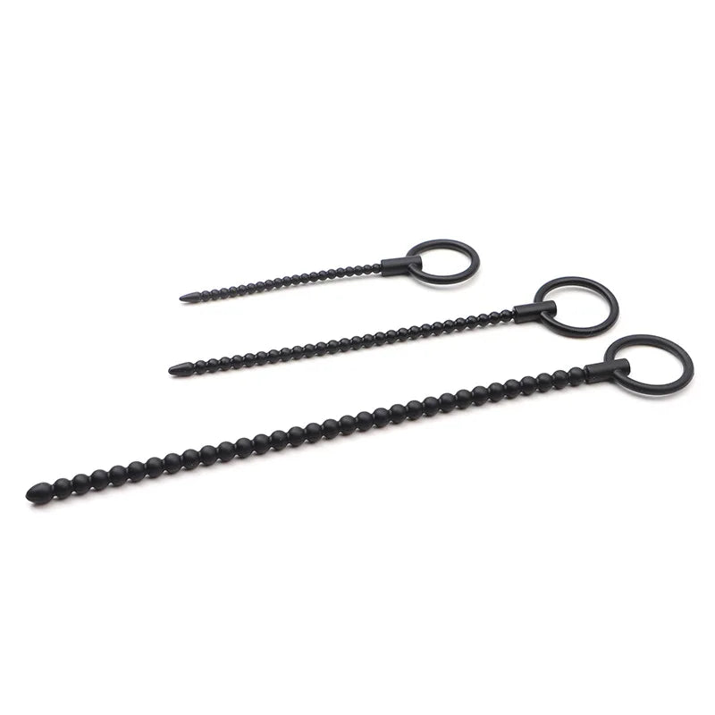 Deep Sensation Self-Discovery: 3-Piece Silicone Beaded Urethral Sound Set with Safety Pull Ring Male Intimate Penis Plug Trainer