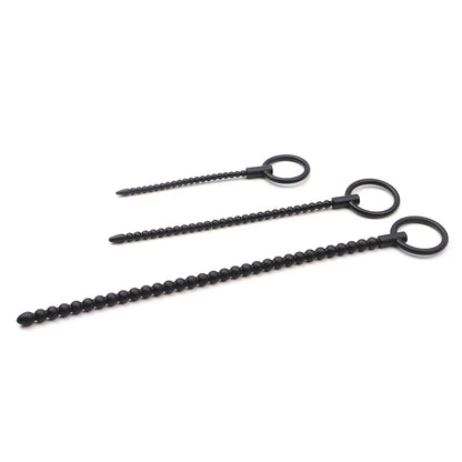 Deep Sensation Self-Discovery: 3-Piece Silicone Beaded Urethral Sound Set with Safety Pull Ring Male Intimate Penis Plug Trainer