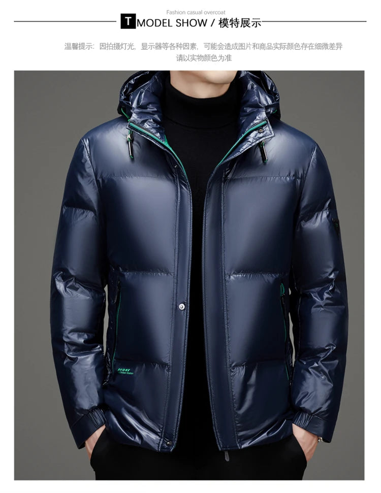 Men's Down Jacket Autumn Winter New Solid Color Thickened Warm Outdoor Travel Hooded Coat Men's White Duck Down padded Clothing