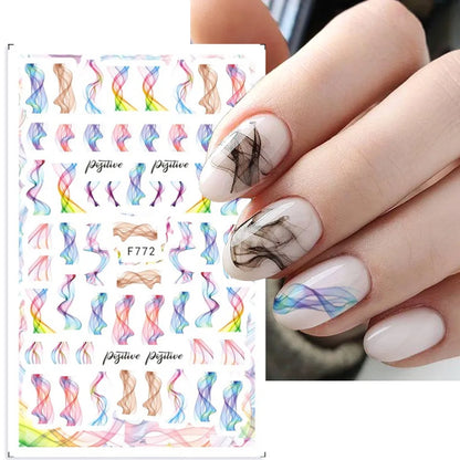 Black and White Love Flowers Line Art 3D Stickers Nail Decals Nail Art Accessories Butterfly Rose Nail Stickers Nail Sliders