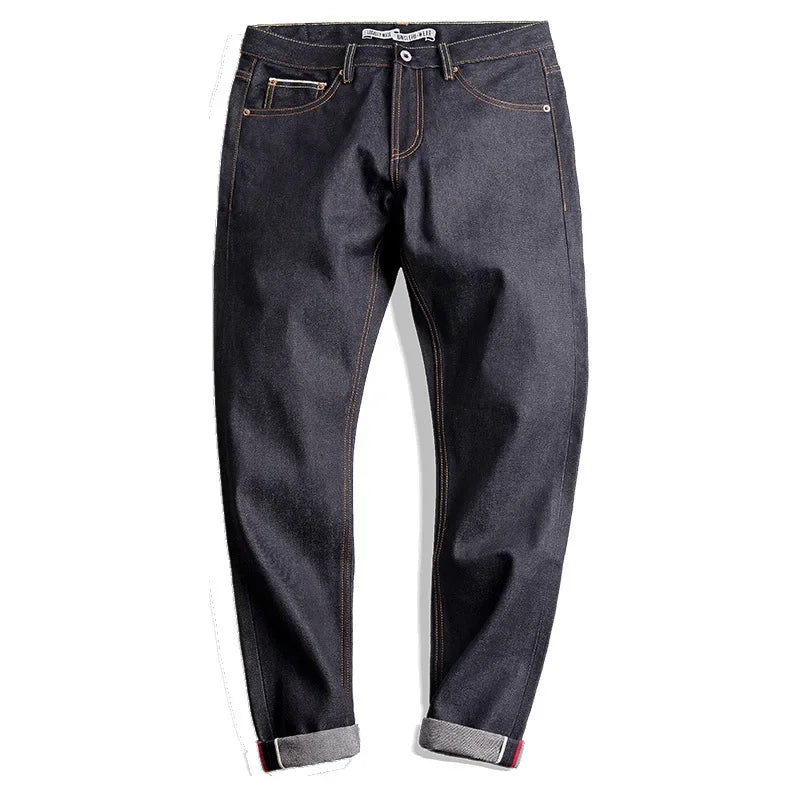 Maden Retro 14.5oz Selvedge Raw Denim for Men's Jeans with YKK Zipper Fly Embroidery Straight Jeans Classic Solid Color Trousers