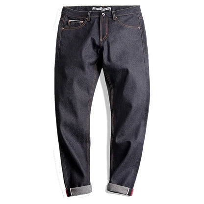 Maden Retro 14.5oz Selvedge Raw Denim for Men's Jeans with YKK Zipper Fly Embroidery Straight Jeans Classic Solid Color Trousers