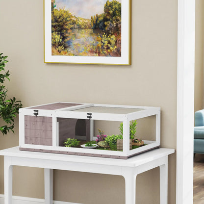 Wood Turtle House 91x60.5x32 cm with net blanket & removable transparent side panels for indoor and outdoor