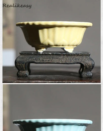 Chinese Style Purple Sand Flowerpot Home Desktop Ceramic Bonsai Pot Small Portable Handmade Succulent Glaze Flower Pots LC373
