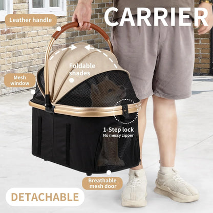 Pet Stroller 3 In 1 Foldable 4 Wheel For Small Medium Pets 50lbs Capacity Detachable Portable Travel Carrier With Storage