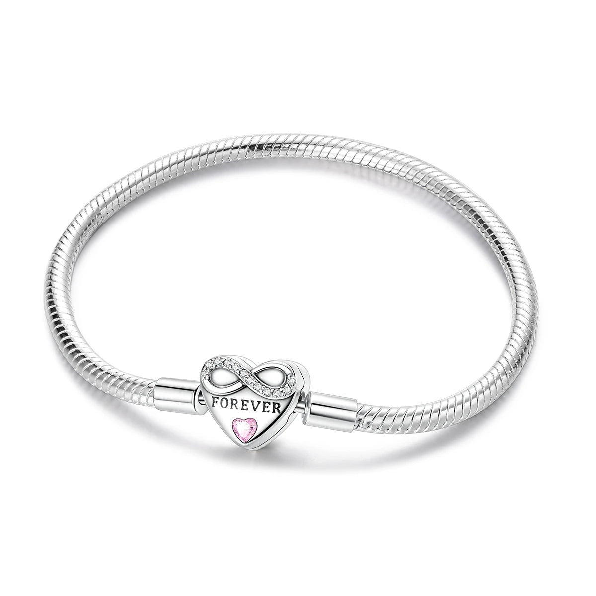 Original 925 Sterling Silver Charm Bracelets Heart Clip Bead Snake Chain Bracelet Fit Charms Beads Diy For Woman Fine Jewelry