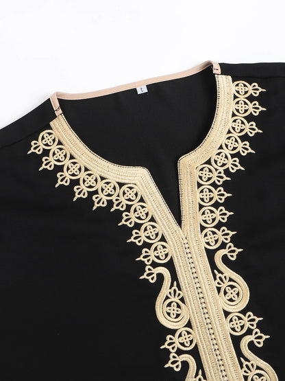 2024 Traditional Embroidery Men's Moroccan short sleeve Thobe Jubba Kandora Dishdasha robe Islamic dress Ramadan abaya