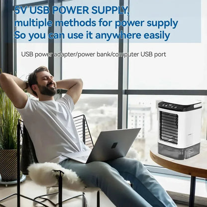 Hot Selling Mini Spray Cooling Fan Home Mobile Portable Desktop Air Cooler Silent Vortex Colorful Light Air Conditioning Fan
