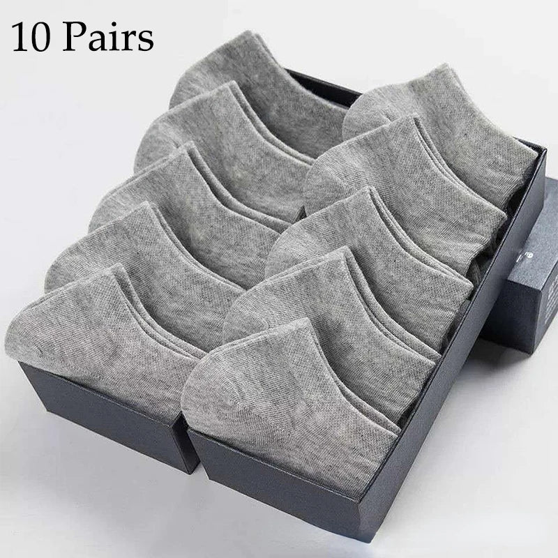 5/10 Pairs Low Cut Men Socks Solid Color Black White Breathable Cotton Socks Male Sport Businessmen Short Socks