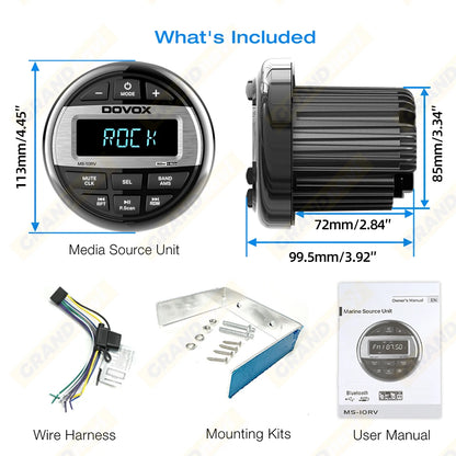 GRANDnavi Waterproof Bluetooth Marine Stereo Radio FM/AM Digital Media Audio Player for Boat Yacht ATV UTV Cart Motorcycle