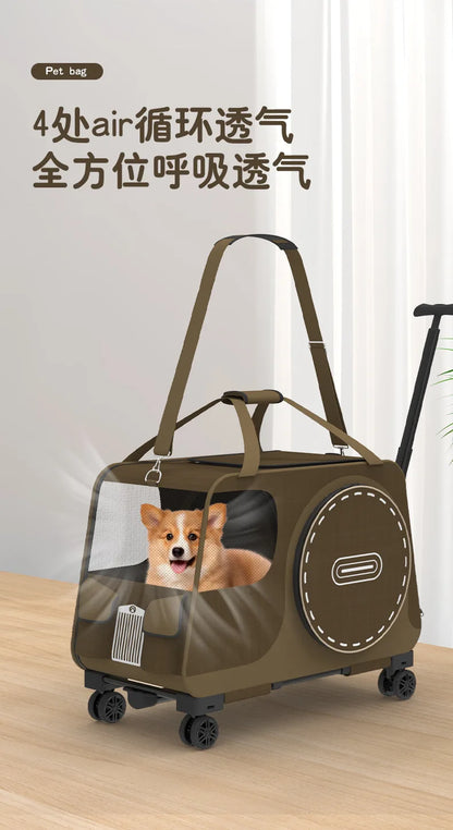 Portable Pet Rolling Carrier Foldable Small Dog Outdoor Stroller Detachable Single Shoulder Cat Handbag For Travel