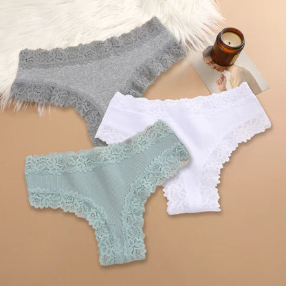 3Pcs/set Women Cotton Lace Panties Floral Intimate Underwear Trendy Patchwork Lace Briefs Female Soft Underpants Lingerie S-XL