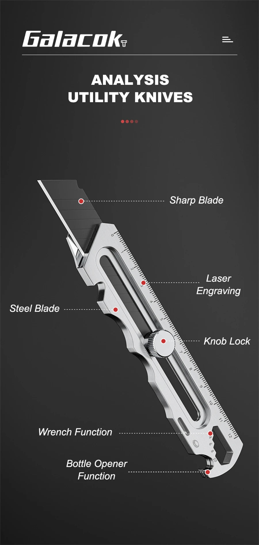 Stainless Steel Utility Knife 6 In 1 Multi-Function Opener Retractable Box Cutter Portable Office Home Courier Unboxing Knifes