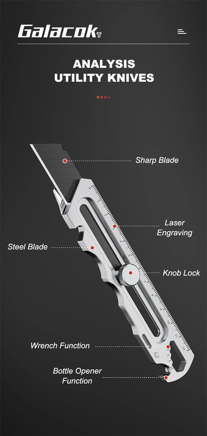 Stainless Steel Utility Knife 6 In 1 Multi-Function Opener Retractable Box Cutter Portable Office Home Courier Unboxing Knifes