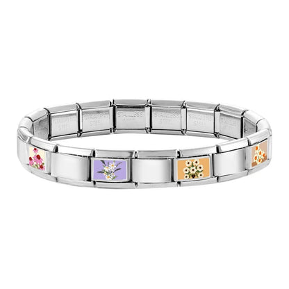 2025 Women's Fashion Colorful Flowers Oil Painting Style Series Italian Charms Fit 9mm Stainless Steel Bracelet DIY Jewelry Gift