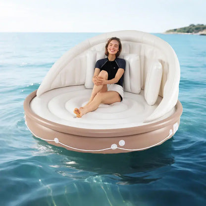 Inflatable Canopy Island Tanning Pool Lounger Float with Retractable Canopy