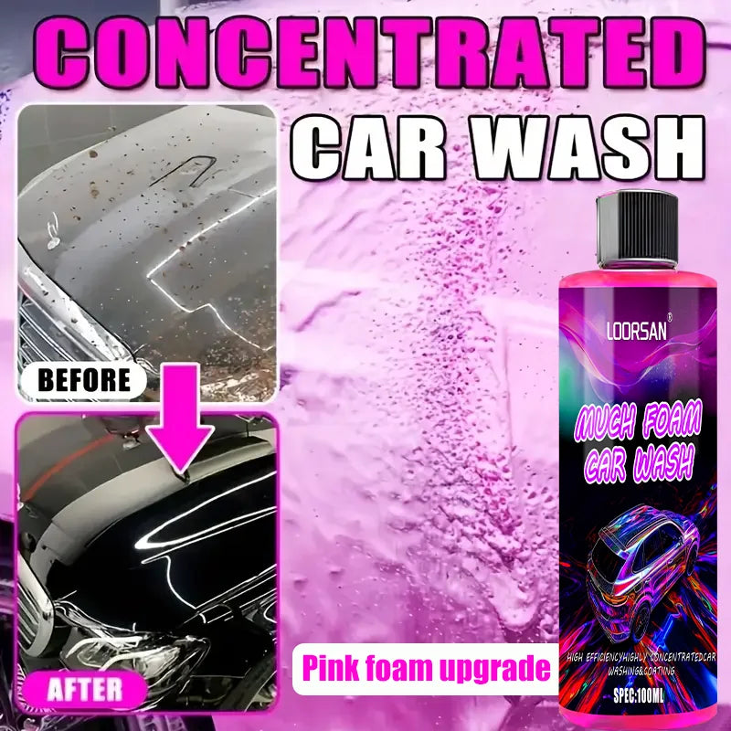 LOORSAN Pink High-Foam Car Wash Shampoo, Thick Snow Foam Cleaning Soap for Gentle Deep Cleaning & Gloss Enhancement