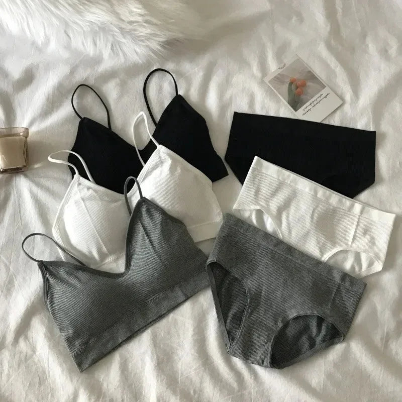 Women's Sports Bra Set Underwear Bra Korean Style Push Up No Steel Ring Bra Sexy Tube Top High Elastic Panty Set