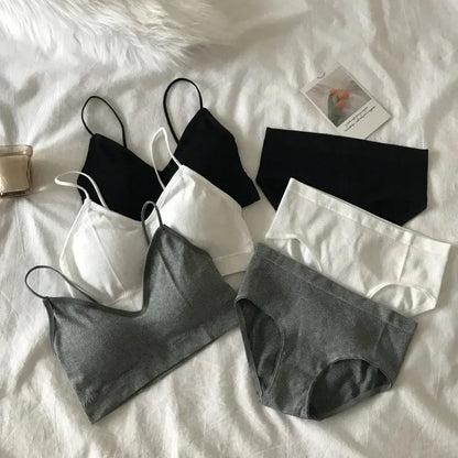 Women's Sports Bra Set Underwear Bra Korean Style Push Up No Steel Ring Bra Sexy Tube Top High Elastic Panty Set