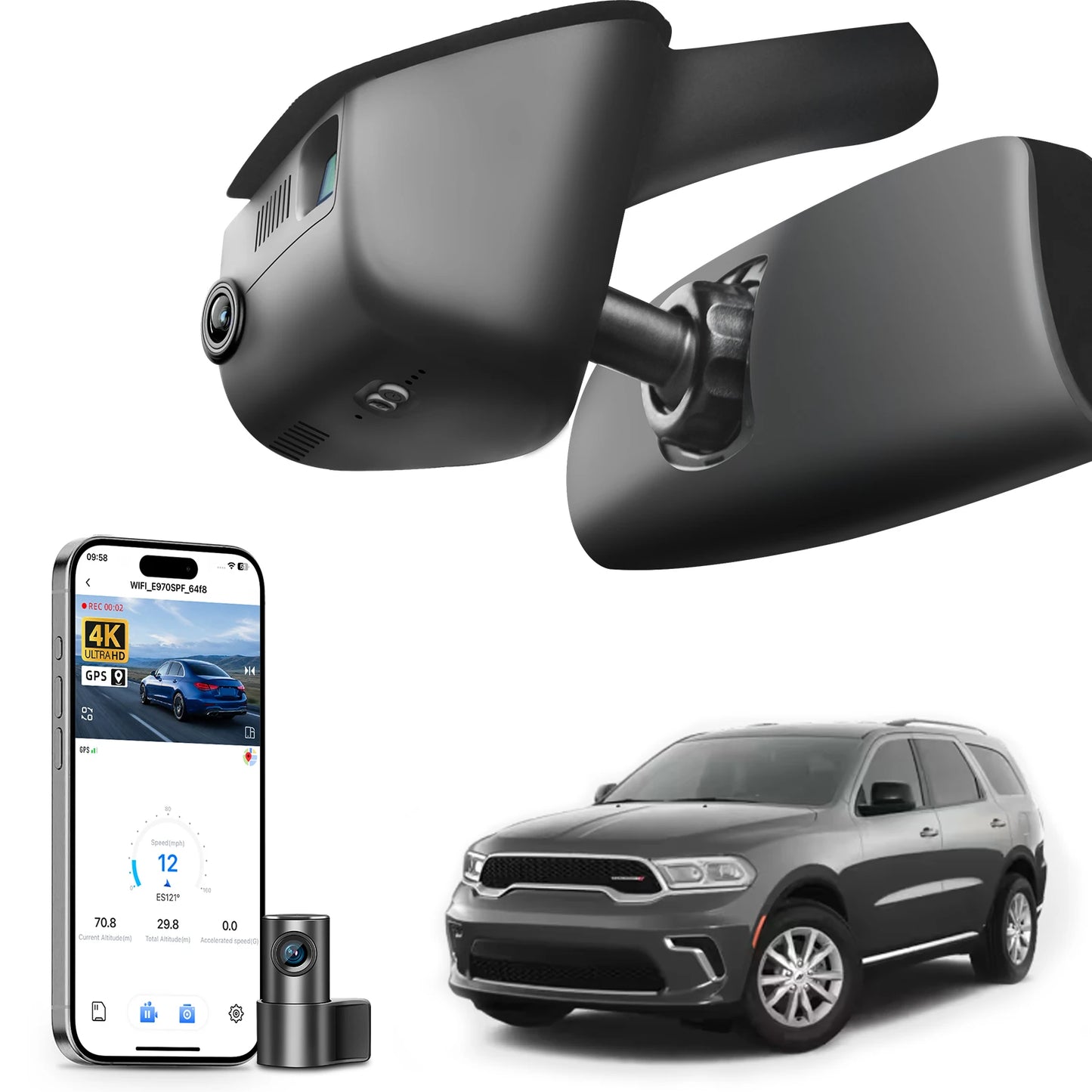 Mangoal Dash Cam 4K For Dodge Durango Dash Car Camera 2016-2026 GPS WiFi & App IMX 335 STARVIS Sensor Plug and Play DashCam