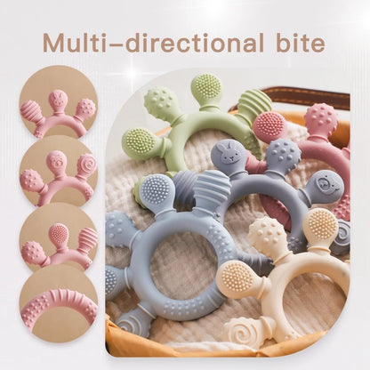 BPA-Free Baby Silicone Teether Sensory Toy Food-Grade Chewable Toy Teething Ring Easy-Grip Infant Teething Toy Newborn Gift