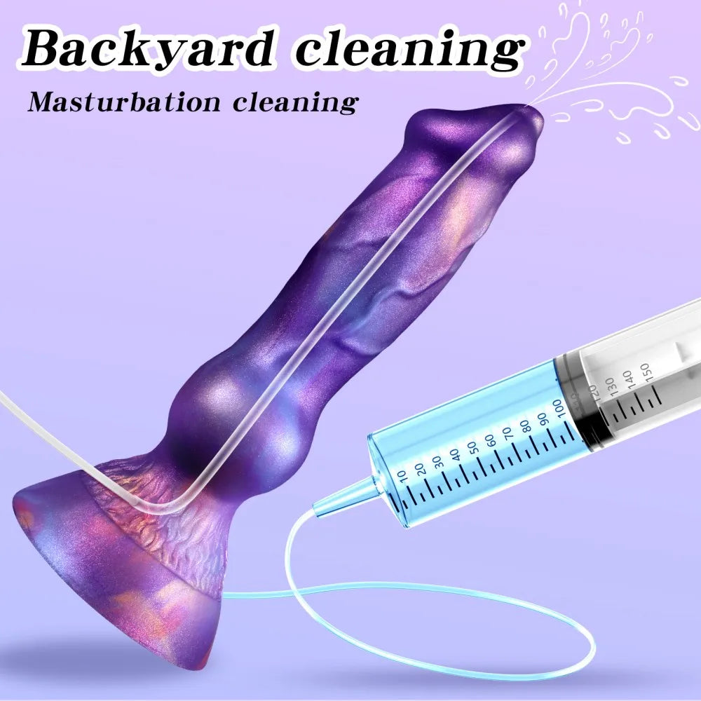 Realistic Dog Dildo With Squirting Enema Soft Silicone Suction Cup Water Syringe For Anal Play Vaginal Cleaning Adult Sex Toys