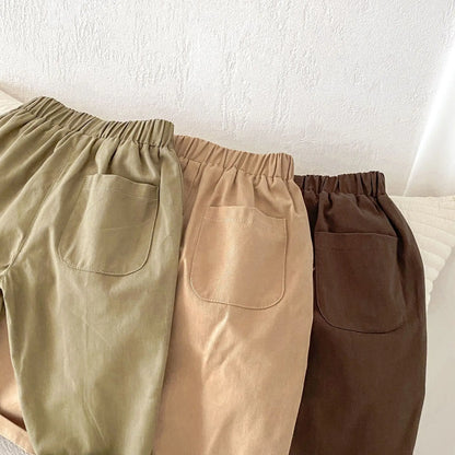 Toddler Girl Cotton Pleated Harem Pants 1-6Y Kids Boys Solid Color Casual Roll Up Trousers Comfy Elastic Waist Kids Bottoms
