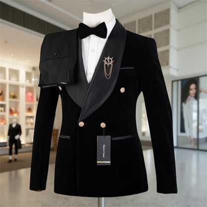 Velvet Formal Men Suits for Prom Wedding Double Breasted Groom Tuxedo 2 Pieces Celebrity Suit Jacket with Pants Custom Made