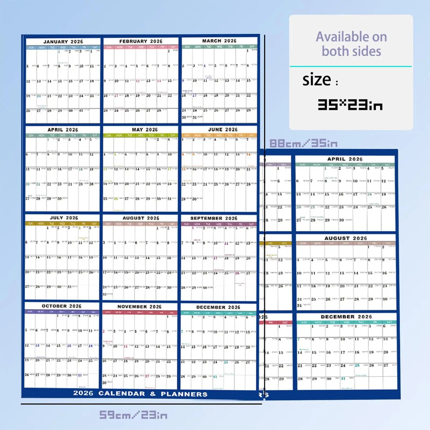 Large Dry Erase Calendar for Wall 2026 Wall Calendar 12 Month  22.83X34.56 Inch Yearly Schedule Organizer for Indoor Home Fridge