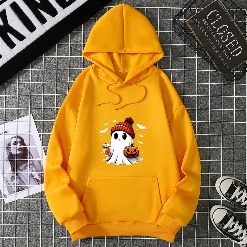 Women's Fashion Tops Casual O-neck Halloween Print Long Sleeve Loose Pullover Shirts, Creative Halloween Theme Printed Hoodie