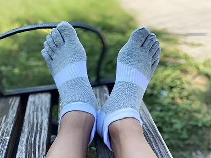 Man Toe Sport Socks Mesh Business Sweat-Absorbing Shallow Mouth Striped Fitness Travel 5 Finger Ankle Cotton Men