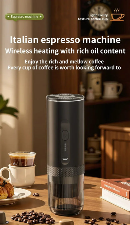 20 Bar Self-Heating Wireless Portable Espresso Maker, One-Click Automatic Extraction Mini Coffee Machine, Multi Capsule Compatible Rechargeable Travel Coffee Maker, Compact Portable Coffee Brewer for Car, Road Trip, Camping,