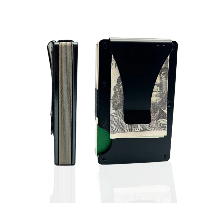 Minimalist Slim RFID Blocking Wallet For Men - Light Weight, Durable & Compact- Aluminum Wallet With Money Clip (Black）