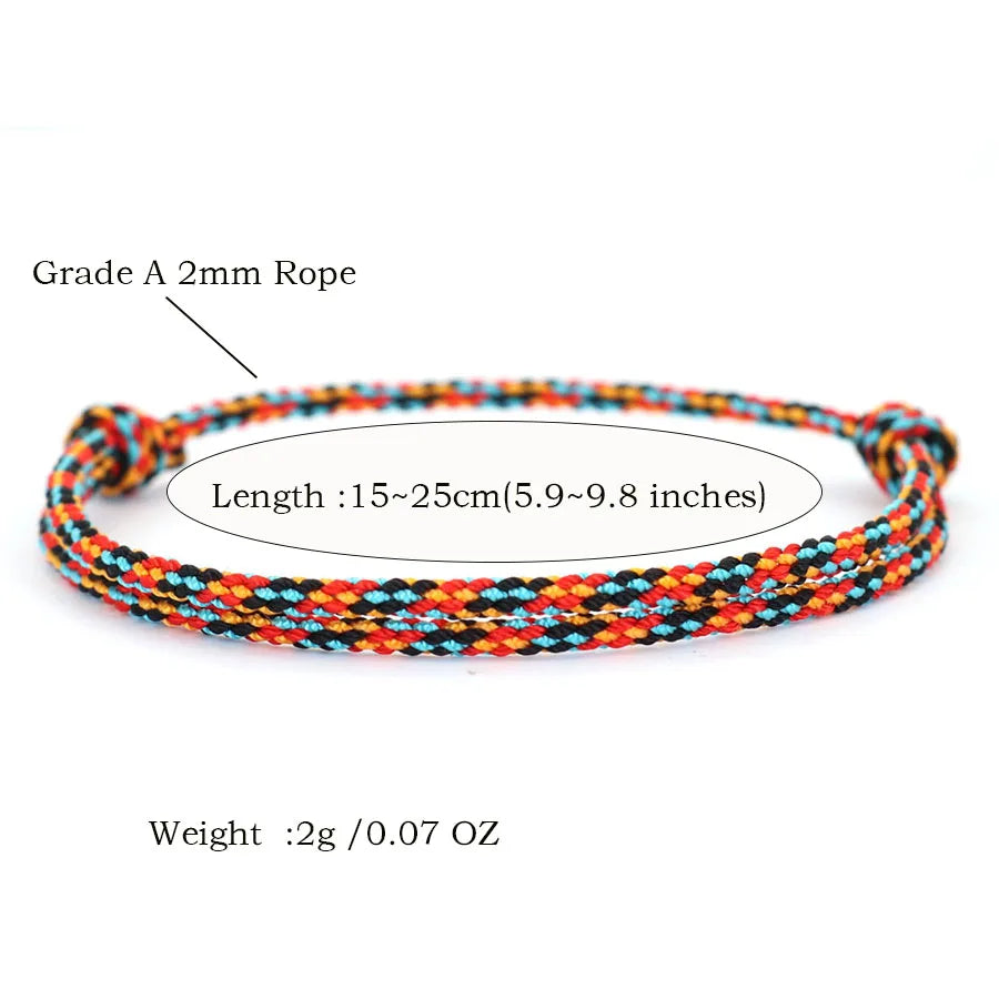 Minimalist Handwoven Rope Bracelet Unisex Sliding Adjustable 4 Styles Chroma 2mm Ethnic Cord Braclet Couple Casual Daily Jewelry