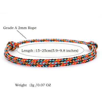 Minimalist Handwoven Rope Bracelet Unisex Sliding Adjustable 4 Styles Chroma 2mm Ethnic Cord Braclet Couple Casual Daily Jewelry