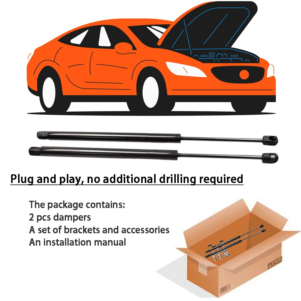 Hood Struts Kit For Fiat 500 (312) 2007-2025 Front Bonnet Modify Damper Cylinders Lift Support Shock Absorber Prop Pistons Rods