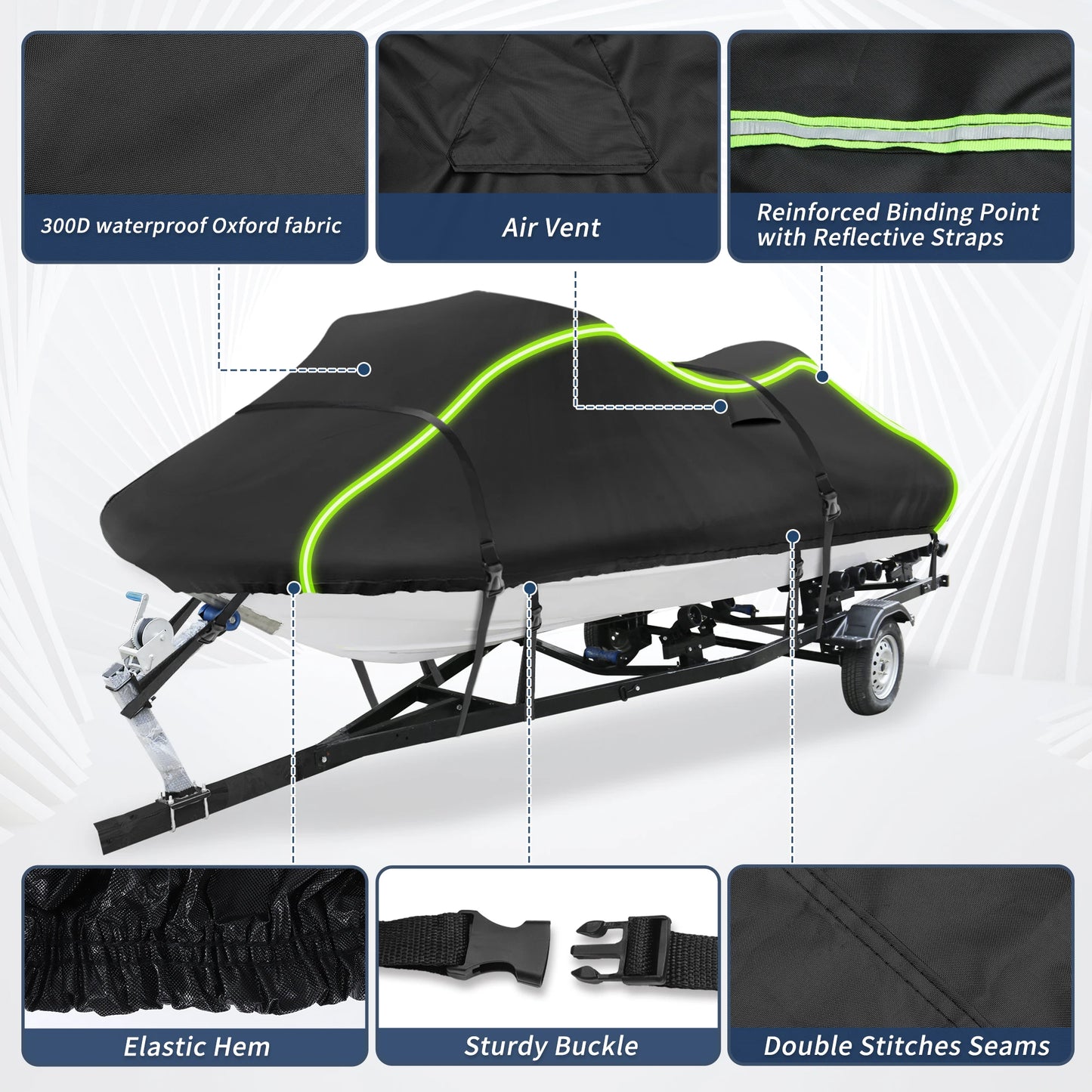 UXCELL 116"-125" Fits Jet Ski Cover 300D Duty Oxford Anti-UV Waterproof Trailerable PWC Cover for Yamaha for SeaDoo for Kawasaki