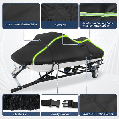 UXCELL 116"-125" Fits Jet Ski Cover 300D Duty Oxford Anti-UV Waterproof Trailerable PWC Cover for Yamaha for SeaDoo for Kawasaki