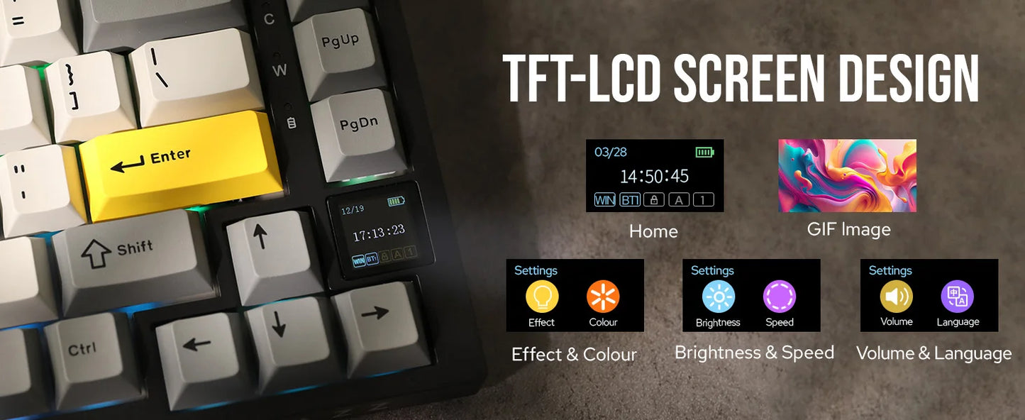 Ajazz AK820 Pro 75% Gasket-mounted Bluetooth 5.1/2.4G Wireless & Wired Mechanical Keyboard with TFT Screen for Gaming