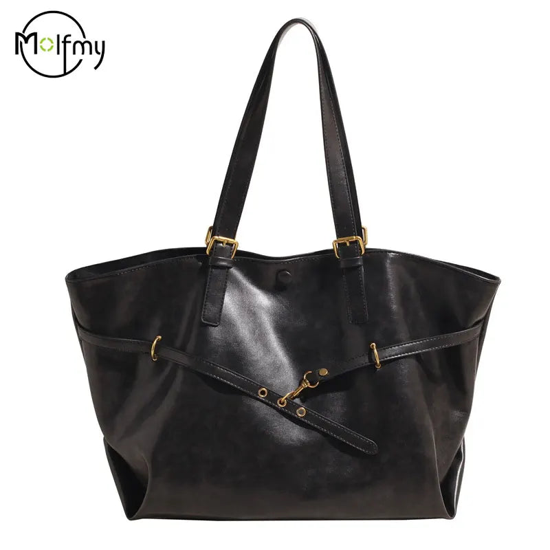 Tote Bag Designer Retro PU Leather Shoulder Handbag for Women Winter Trend Y2K Fashion Handbags Females Travel Luxury Tote Bags