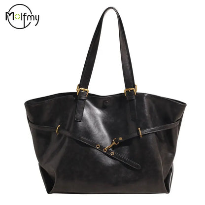 Tote Bag Designer Retro PU Leather Shoulder Handbag for Women Winter Trend Y2K Fashion Handbags Females Travel Luxury Tote Bags