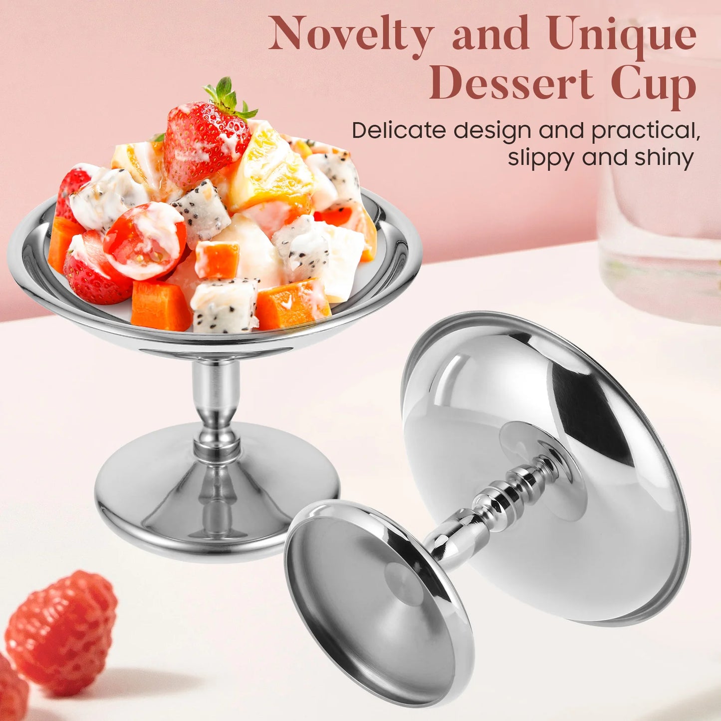 304 Stainless Steel Dessert Cup Ice Cream Cups Salad Goblet Retro High Base Bowl for Fruit Yogurt Snack Dish Bar Dinnerware