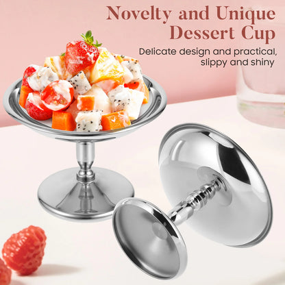 304 Stainless Steel Dessert Cup Ice Cream Cups Salad Goblet Retro High Base Bowl for Fruit Yogurt Snack Dish Bar Dinnerware