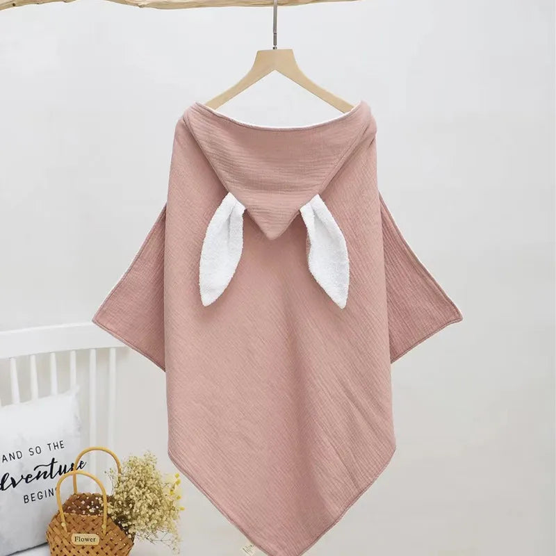 Baby Cotton Hooded Bath Towels Rabbit Ears Cloth Towel Cloak Beach Bathrobe Soft Wrap Blanket for Infants Newborn Boys Girls