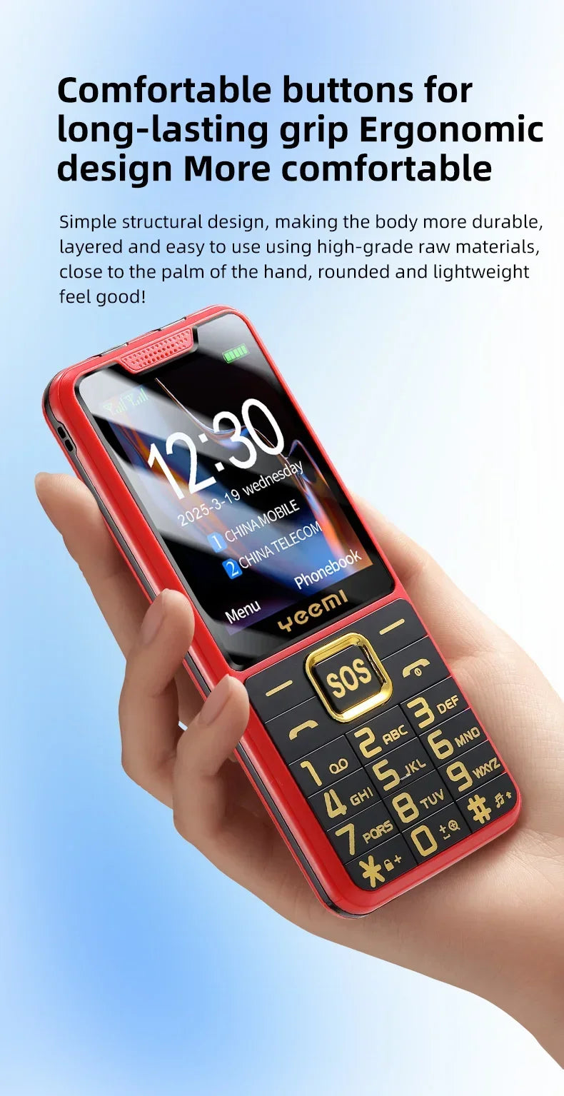 YEEMI K3 4G Feature Keypad Phone 2.6 Inch Dual SlM Big Button Loud Volume for Elderly 2500mAh FM Radio Hebrew Keyboard SOS Video