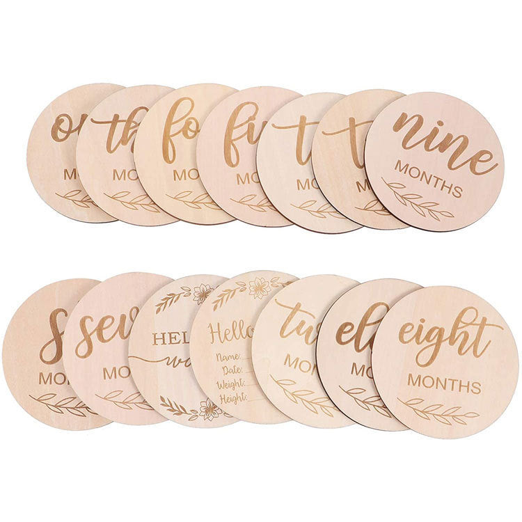 Wooden Baby Monthly Milestone Photo Cards, Double Sided Photo Prop Milestone Discs, Baby And Pregnancy Growth Announcement Cards