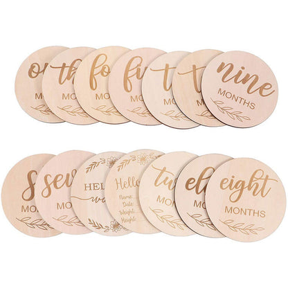 Wooden Baby Monthly Milestone Photo Cards, Double Sided Photo Prop Milestone Discs, Baby And Pregnancy Growth Announcement Cards